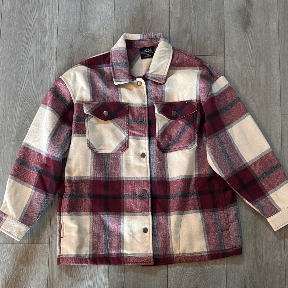 Plaid Button-Up Jacket in Red and Cream (brand new)
